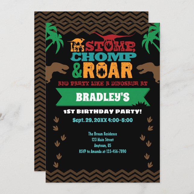 Dinosaur Birthday Invitation (Front/Back)