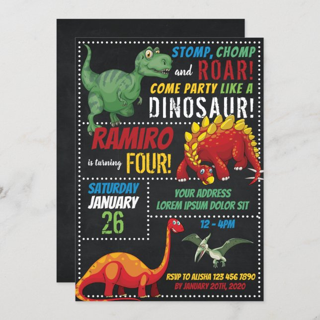 Dinosaur Birthday Invitation (Front/Back)