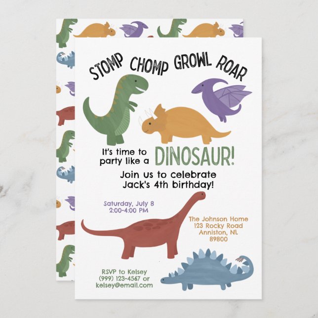 Dinosaur Birthday Invitation (Front/Back)