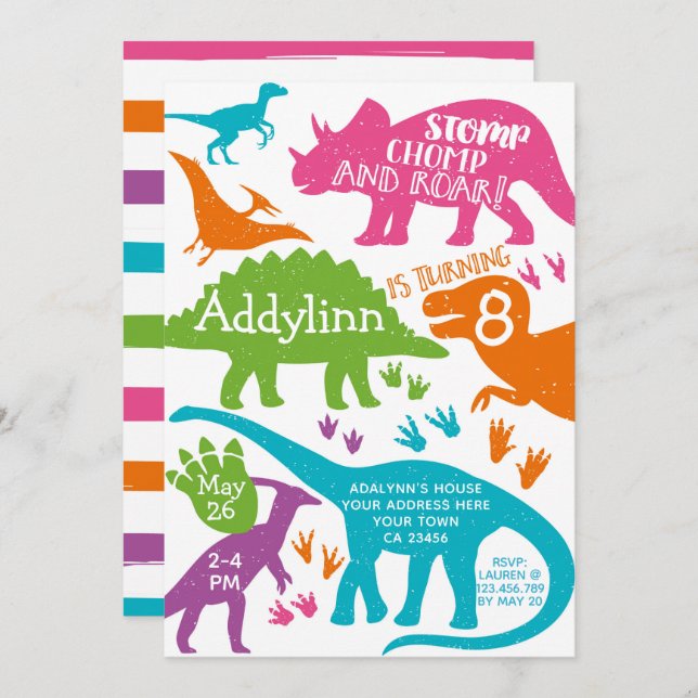 Dinosaur Birthday Invitation (Front/Back)