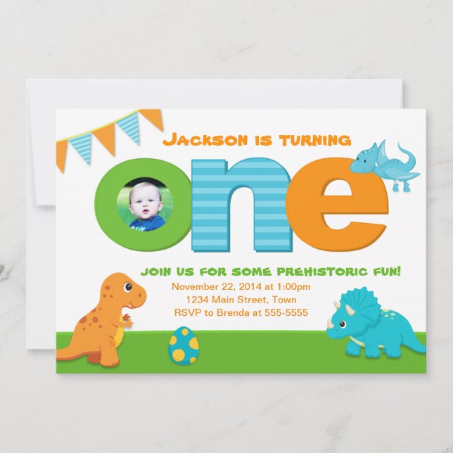 Dinosaur Birthday Invitation 1st Birthday (Front)