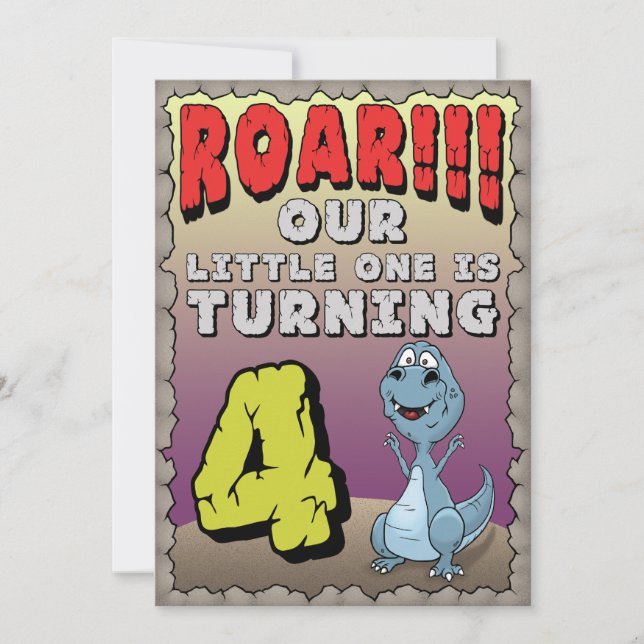 Dinosaur Birthday Invitation 4 Year Old (Front)