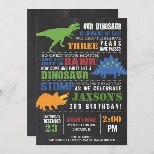 Dinosaur birthday invitation boy chalkboard rawr