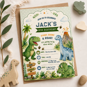 Dinosaur Birthday Invitation Boy Dino