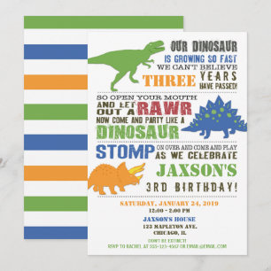 Dinosaur birthday invitation boy green blue orange