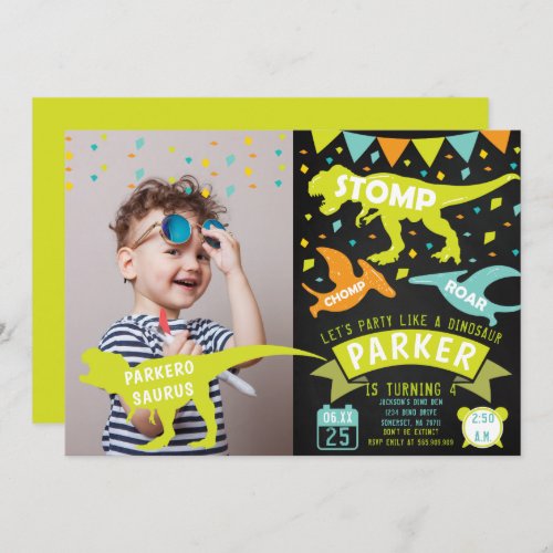 Dinosaur Birthday Invitation Chalkboard Photo