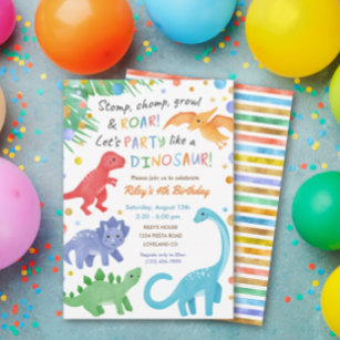 Dinosaur Birthday Invitation Colorful Cute