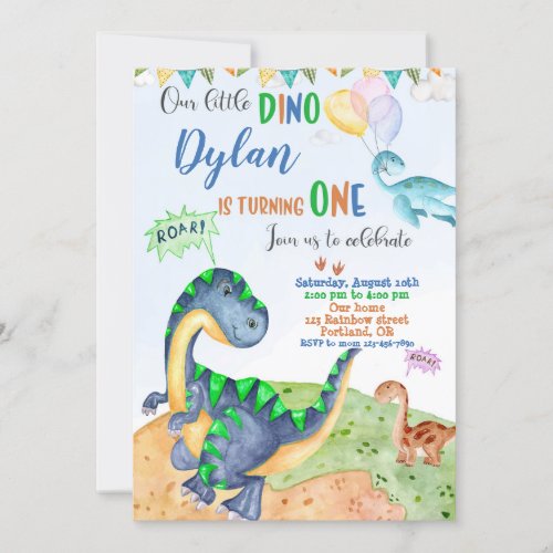 Dinosaur birthday invitation Dino 1st birthday