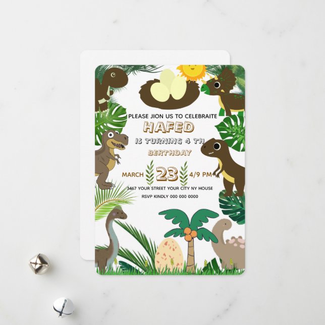 Dinosaur Birthday Invitation: Dino Adventure, Edit Holiday Card (Front/Back In Situ)