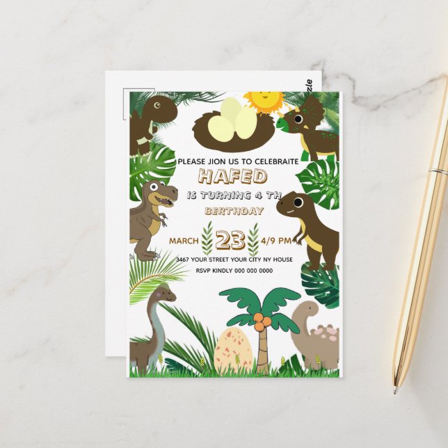 Dinosaur Birthday Invitation: Dino Adventure, Edit Postcard (Front/Back In Situ)