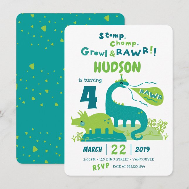 Dinosaur Birthday Invitation, dino birthday Invitation (Front/Back)