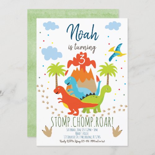 Dinosaur Birthday Invitation  Dino Boy Jurassic