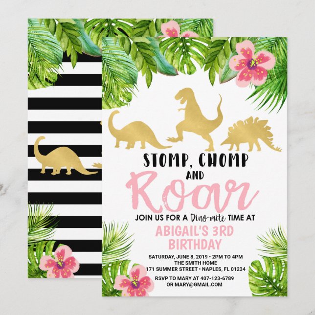 Dinosaur Birthday Invitation Dino Invitation (Front/Back)