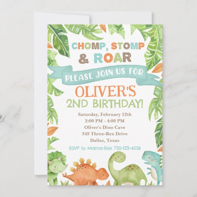 Dinosaur Birthday Invitation, Dino Invitation (Front)