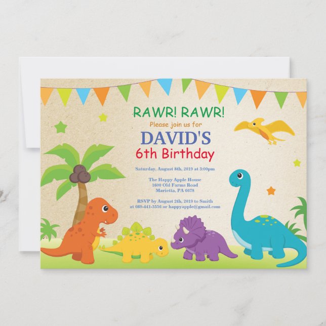 Dinosaur Birthday Invitation Dino Party (Front)