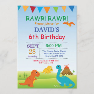 Dinosaur Birthday Invitation Dino Party