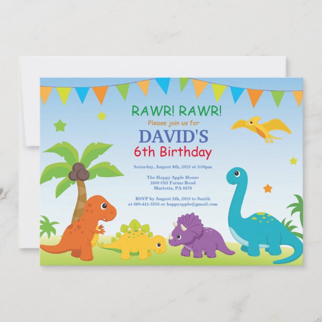 Dinosaur Birthday Invitation Dino Party (Front)