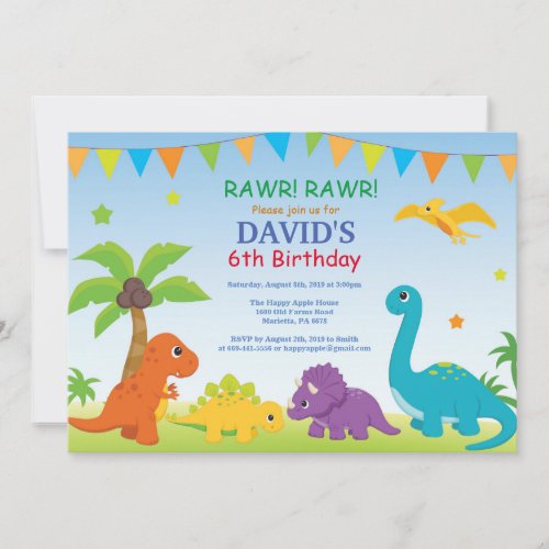 Dinosaur Birthday Invitation Dino Party