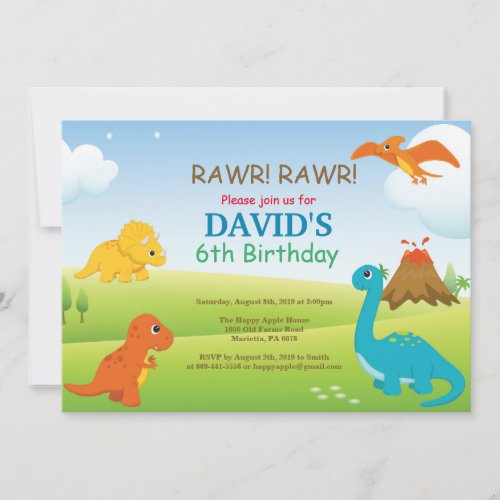 Dinosaur Birthday Invitation Dino Party