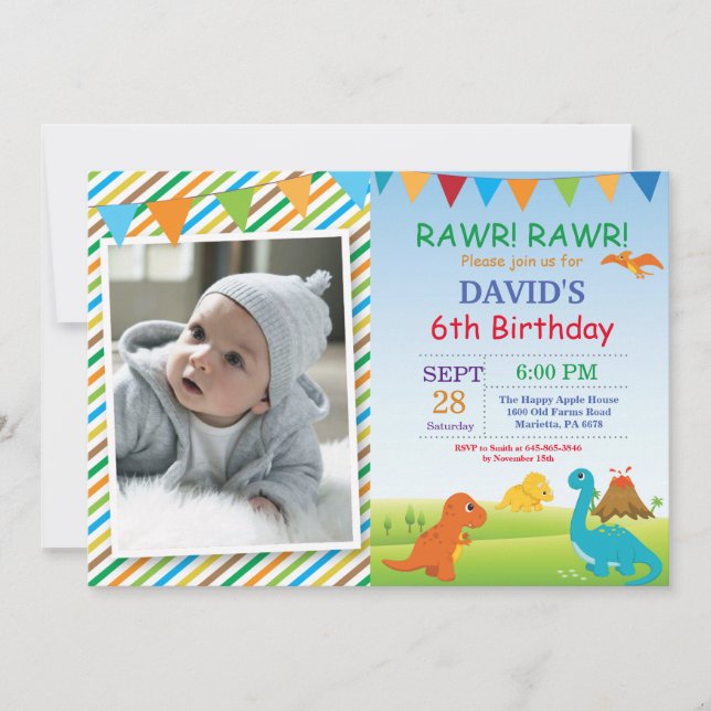 Dinosaur Birthday Invitation Dino Party (Front)