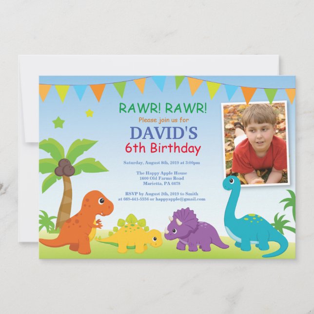 Dinosaur Birthday Invitation Dino Party (Front)