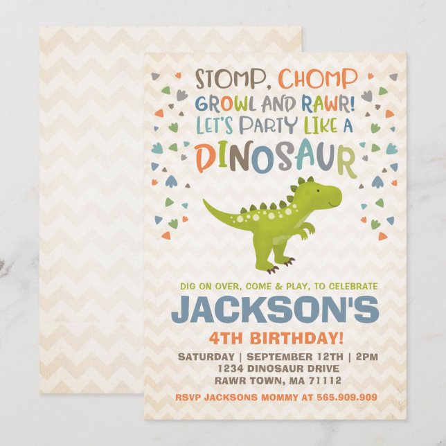Dinosaur Birthday Invitation Dinosaur Dig Party (Front/Back)
