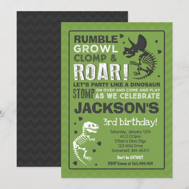 Dinosaur Birthday Invitation Dinosaur Fossil Party (Front/Back)