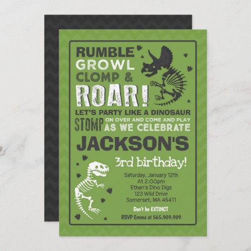 Dinosaur Birthday Invitation Dinosaur Fossil Party