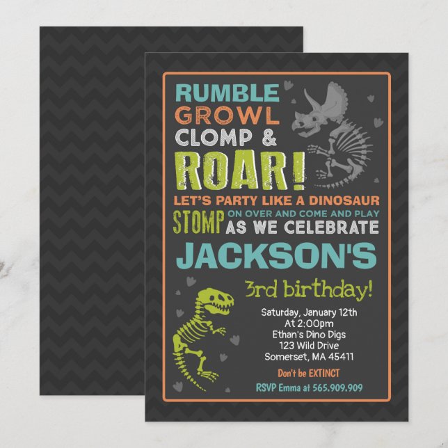 Dinosaur Birthday Invitation Dinosaur Fossil Party (Front/Back)