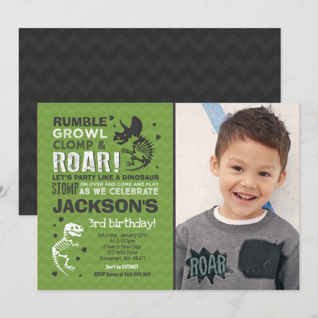 Dinosaur Birthday Invitation Dinosaur Fossil Party (Front/Back)