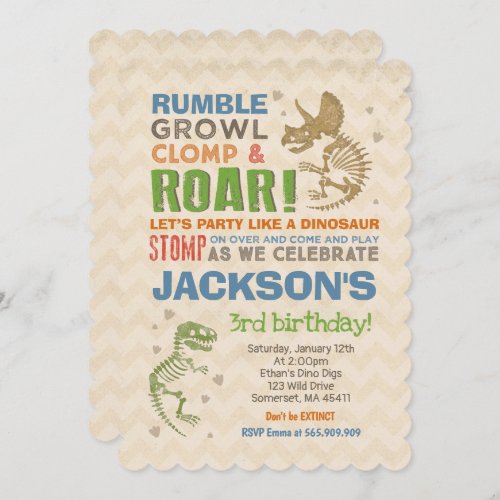 Dinosaur Birthday Invitation Dinosaur Fossil Party