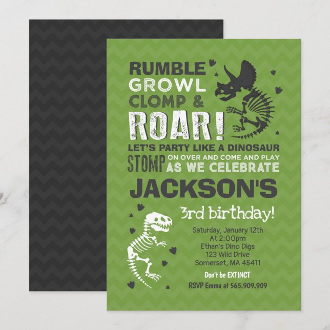 Dinosaur Birthday Invitation Dinosaur Fossil Party (Front/Back)