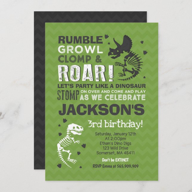 Dinosaur Birthday Invitation Dinosaur Fossil Party (Front/Back)