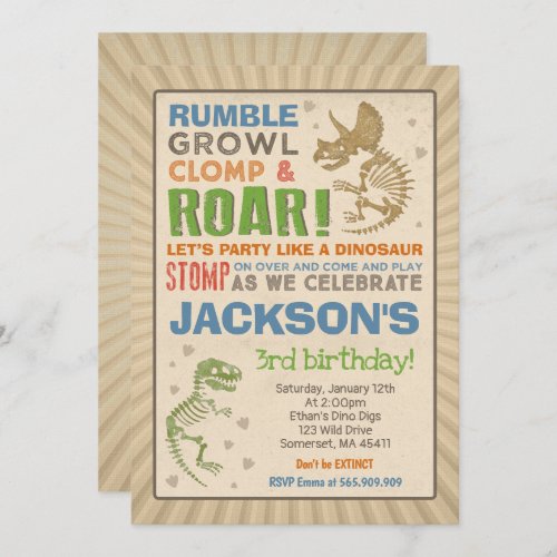 Dinosaur Birthday Invitation Dinosaur Fossil Party