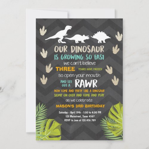 Dinosaur birthday invitation Dinosaur Party Chalk