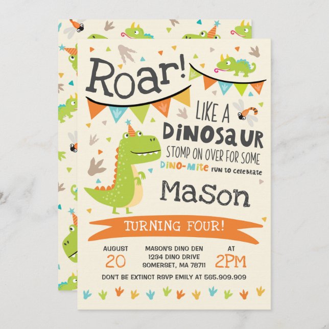 Dinosaur Birthday Invitation Dinosaur Roar Party (Front/Back)