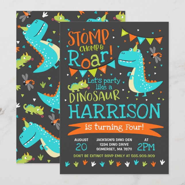 Dinosaur Birthday Invitation Dinosaur Roar Party (Front/Back)