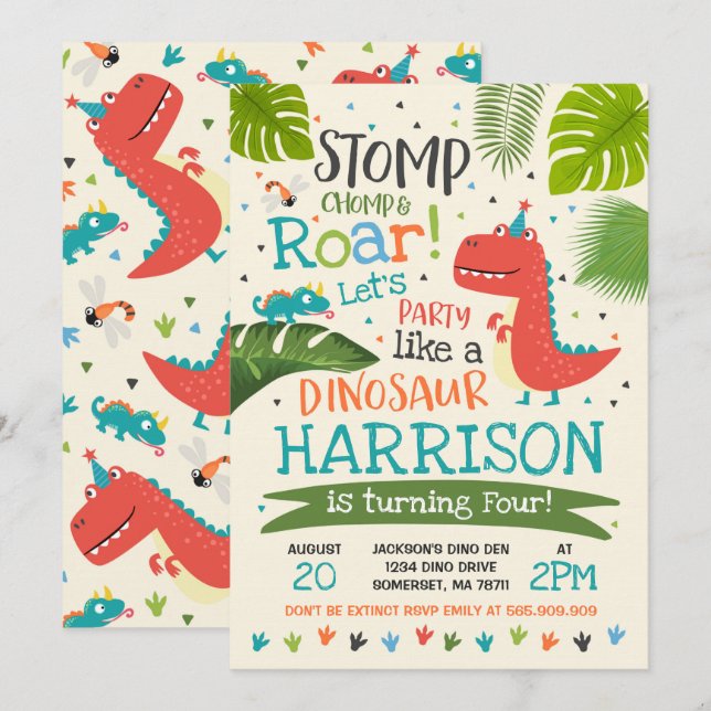Dinosaur Birthday Invitation Dinosaur Roar Party (Front/Back)