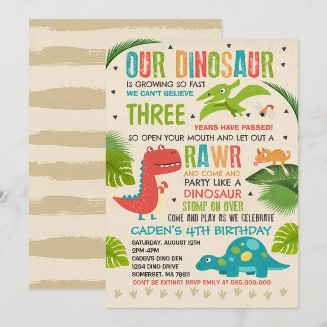 Dinosaur Birthday Invitation Dinosaur T-Rex Party (Front/Back)
