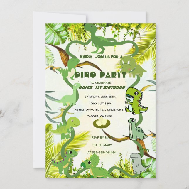 Dinosaur Birthday Invitation,EDITABLE Dinosaur 2nd Invitation (Front)