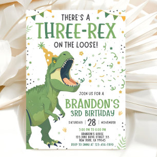 Dinosaur Birthday Invitation, Editable Three Rex 3 Invitation