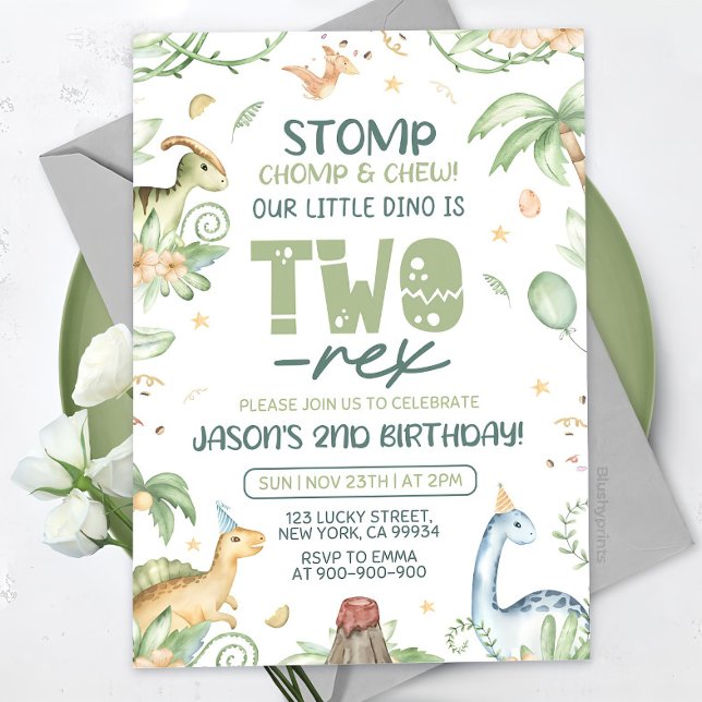 Dinosaur Birthday Invitation EDITABLE Two-Rex Dino (Creator Uploaded)