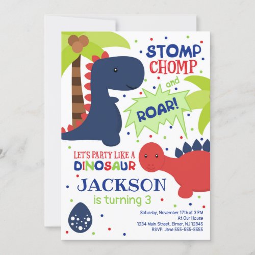 Dinosaur Birthday Invitation for a Boy