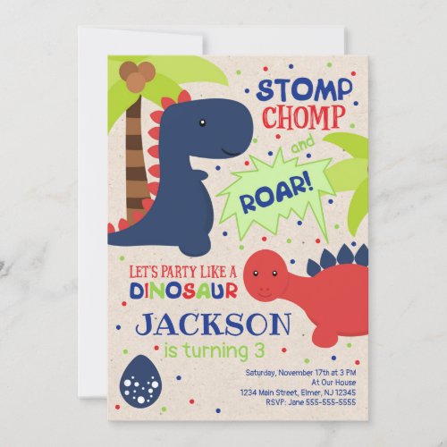 Dinosaur Birthday Invitation for a Boy