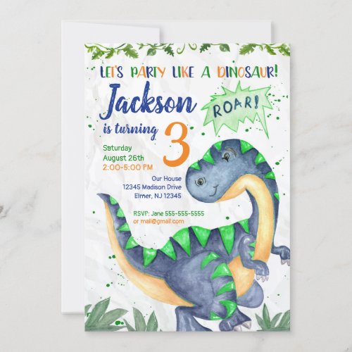 Dinosaur Birthday Invitation for a Boy