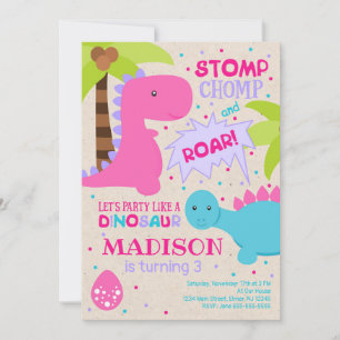 Dinosaur Birthday Invitation for a Girl