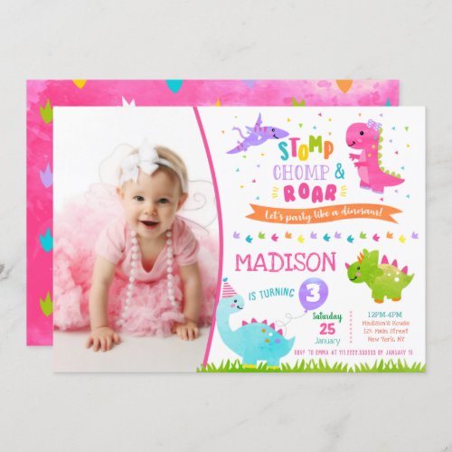 Dinosaur Birthday Invitation for girl