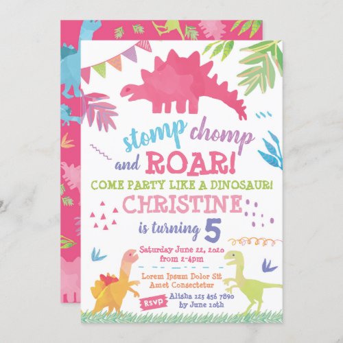 Dinosaur Birthday Invitation for Girl