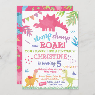 Dinosaur Birthday Invitation for Girl
