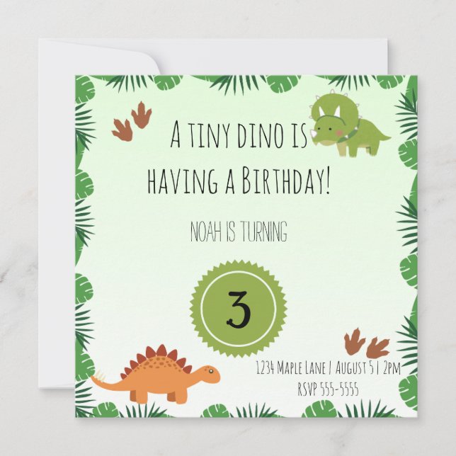 Dinosaur Birthday Invitation for kids (Front)